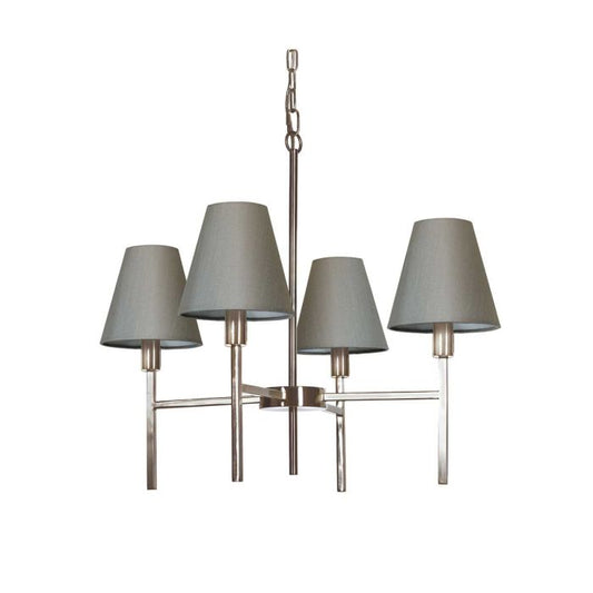 Lucerne 4 Light Chandelier - Brushed Nickel, Grey Shades