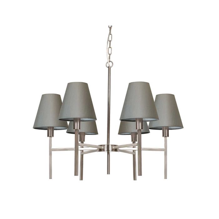 Lucerne 6 Light Chandelier - Brushed Nickel, Grey Shades