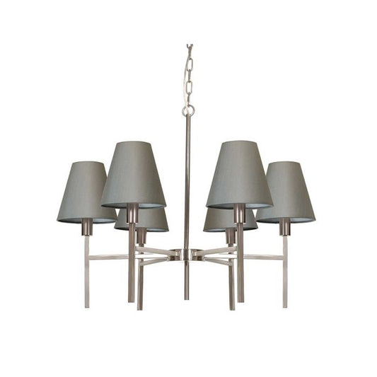 Lucerne 6 Light Chandelier - Brushed Nickel, Grey Shades