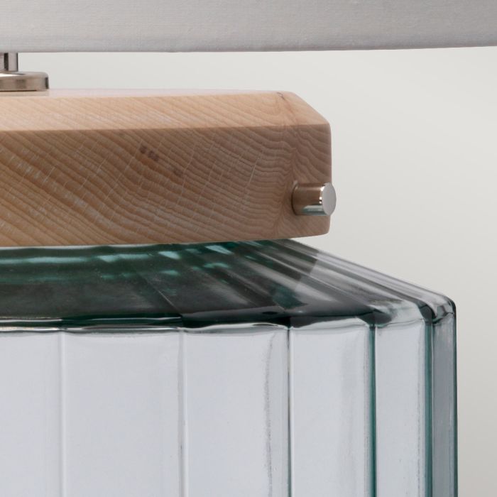 Luga Table Lamp - Natural - Metalwork Polished Nickel - Glassware Clear / Natural - Wood Light