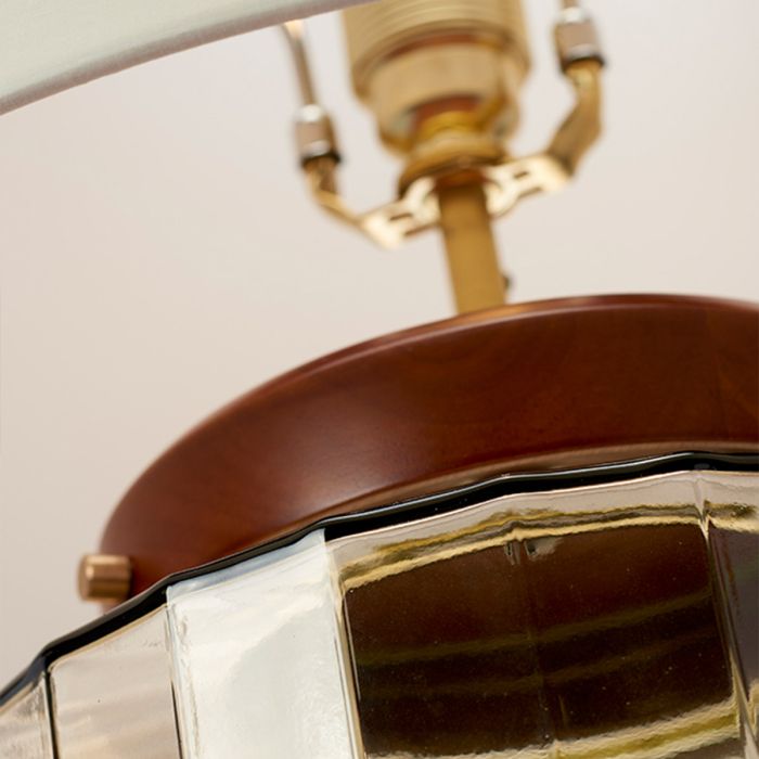 Luga Table Lamp - Smoke - Metalwork Aged Brass - Glassware Smoke - Wood Dark Stained