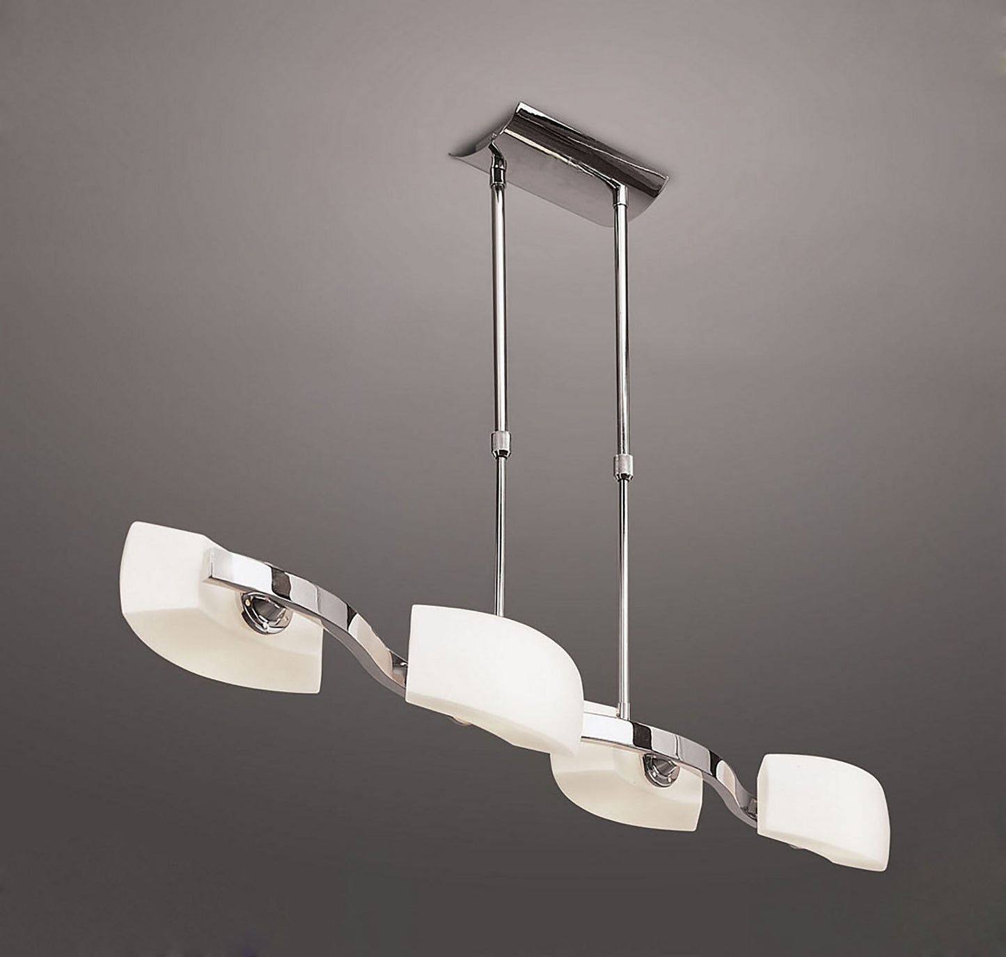 Lupa Telescopic Pendant Linear Bar 4 Light G9, Polished Chrome/Frosted White Glass by Mantra