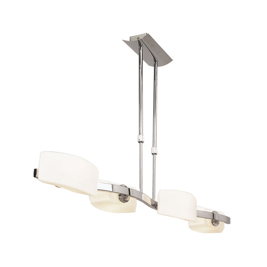 Lupa Telescopic Pendant Linear Bar 4 Light G9, Polished Chrome/Frosted White Glass by Mantra