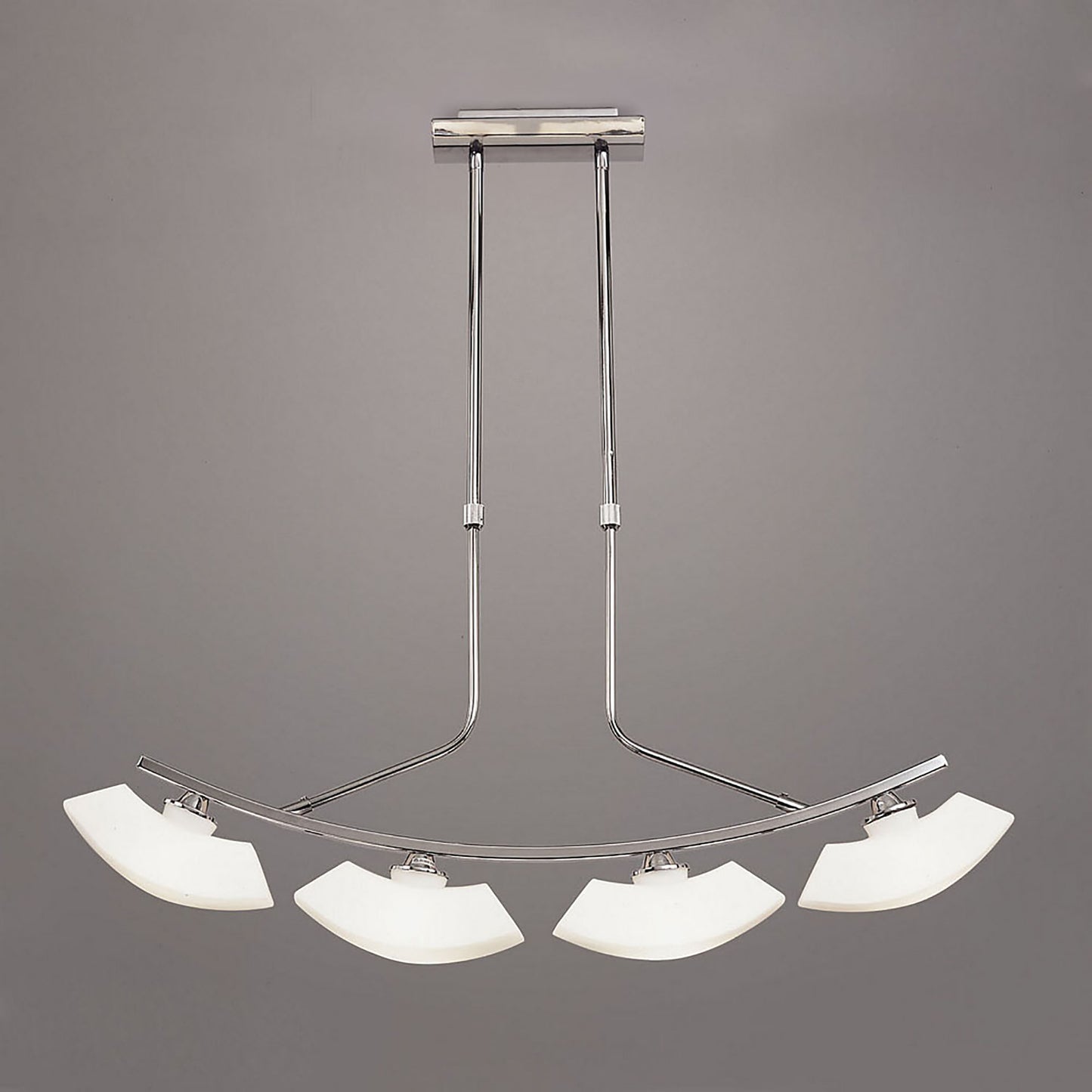 Lupa Telescopic Pendant Curved Linear Bar 4 Light G9, Polished Chrome/Frosted White Glass by Mantra