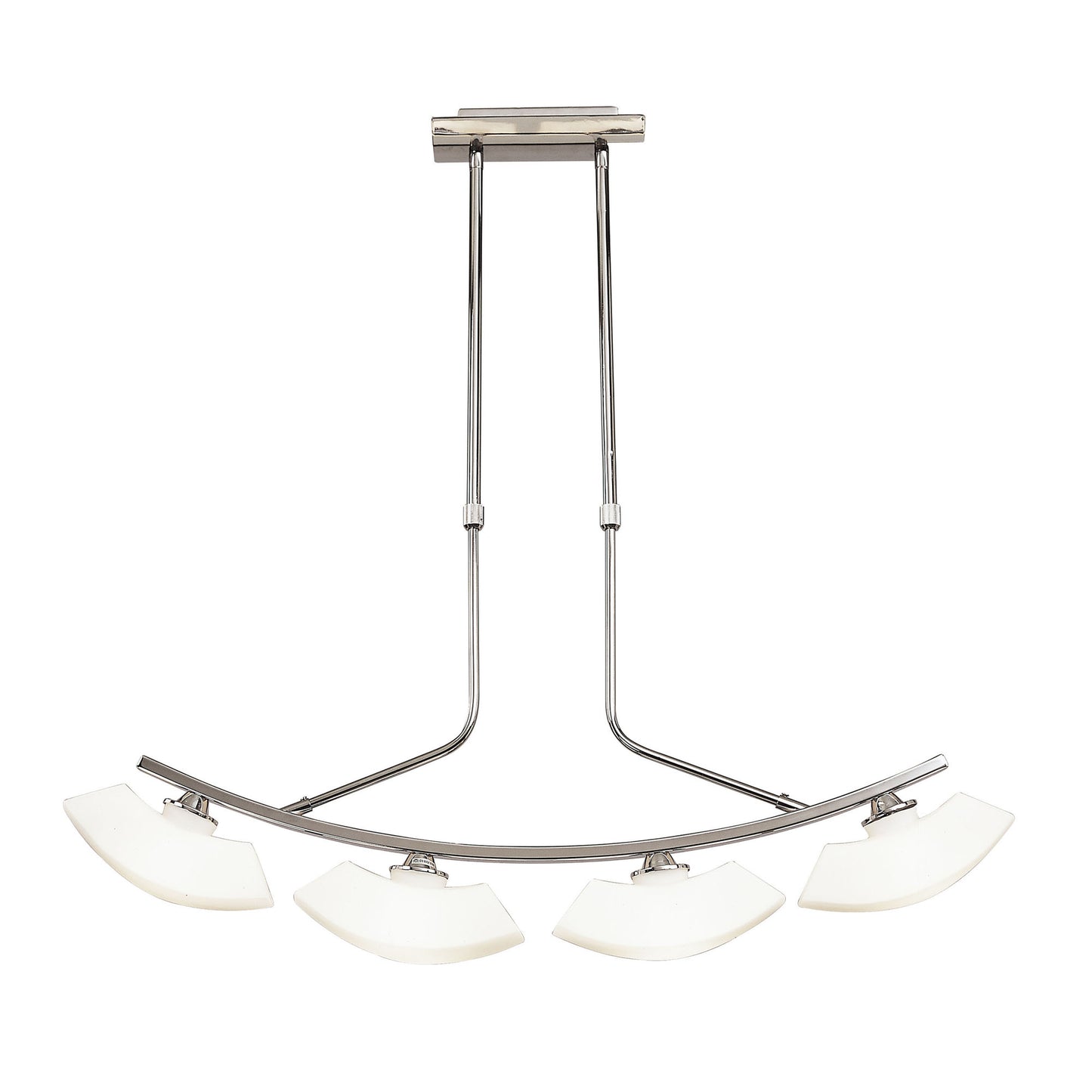 Lupa Telescopic Pendant Curved Linear Bar 4 Light G9, Polished Chrome/Frosted White Glass by Mantra