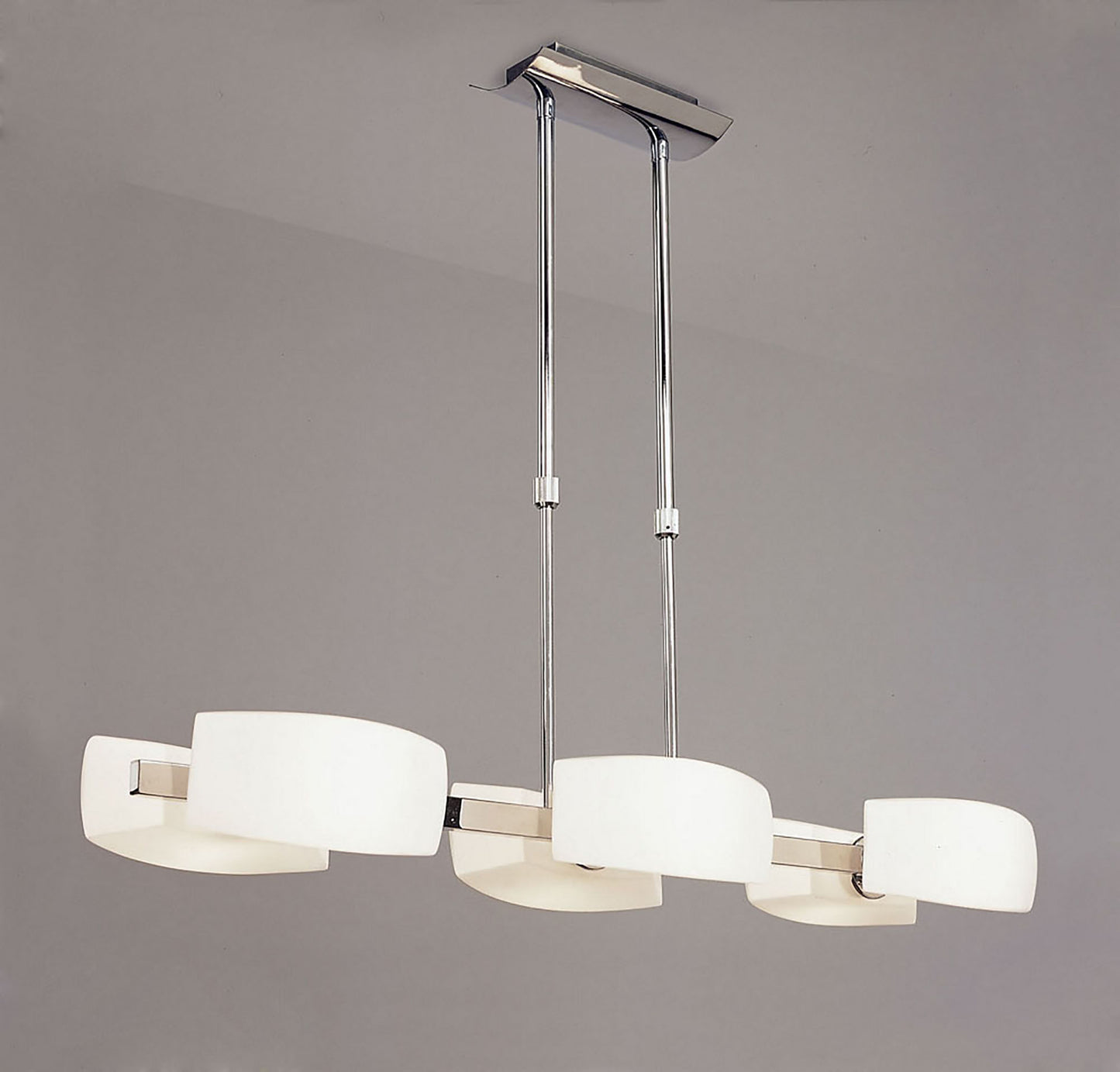 Lupa Rectangular Telescopic Pendant Bar 6 Light G9, Polished Chrome/Frosted White Glass by Mantra