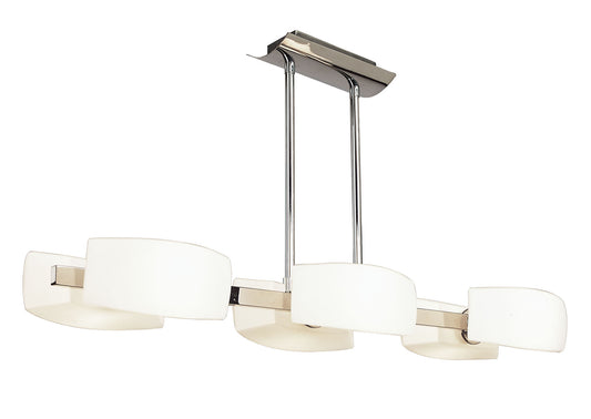 Lupa Rectangular Telescopic Pendant Bar 6 Light G9, Polished Chrome/Frosted White Glass by Mantra