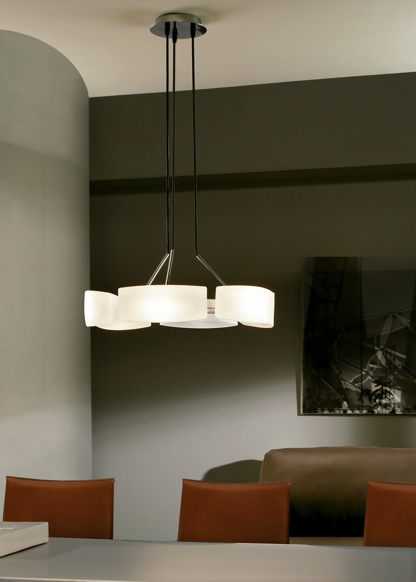 Lupa Telescopic Pendant Linear Bar 4 Light G9, Polished Chrome/Frosted White Glass by Mantra