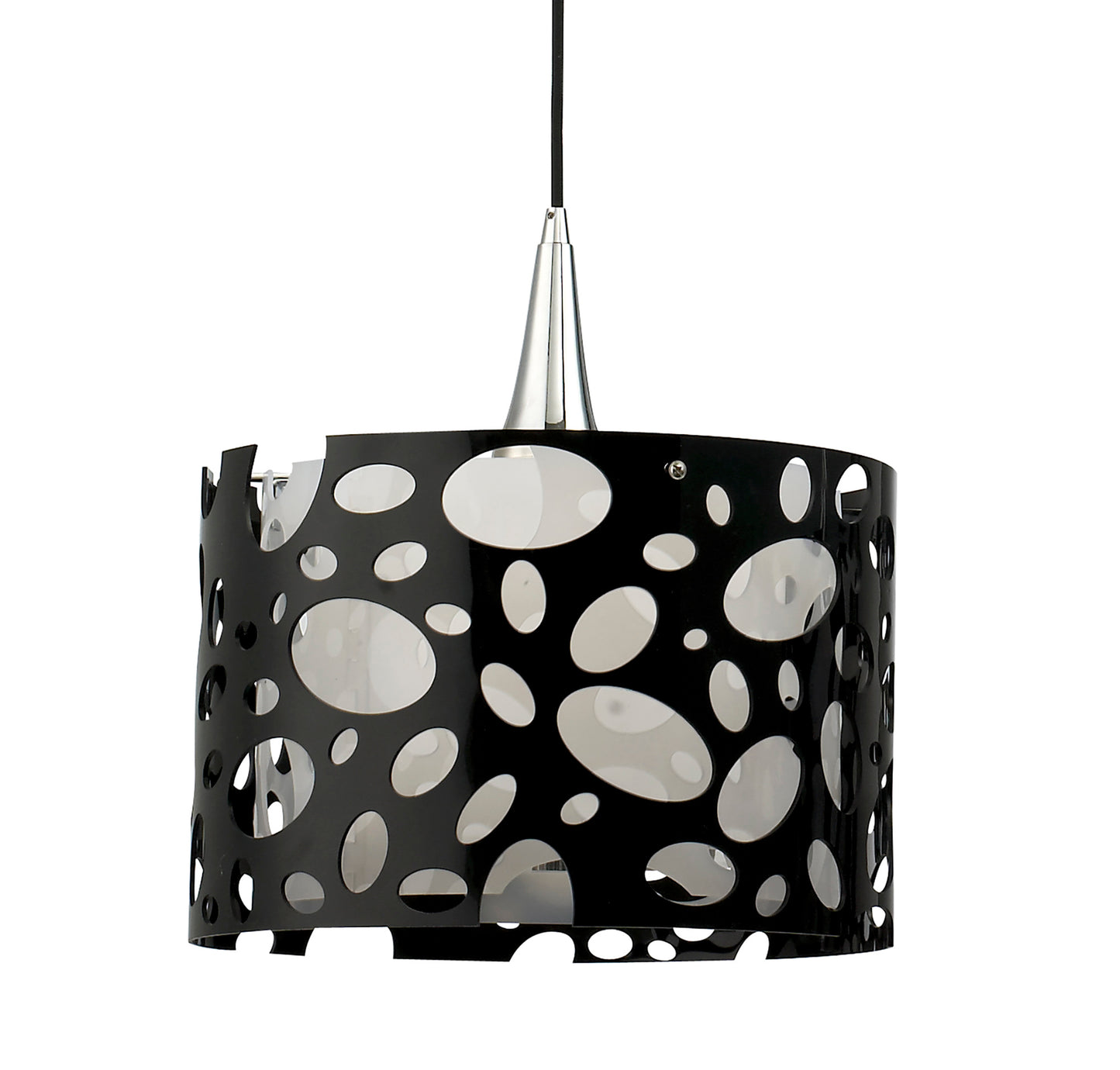 Lupin Linear Pendant 2 Light E27 Line, Gloss Black/White Acrylic/Polished Chrome, CFL Lamps INCLUDED by Mantra