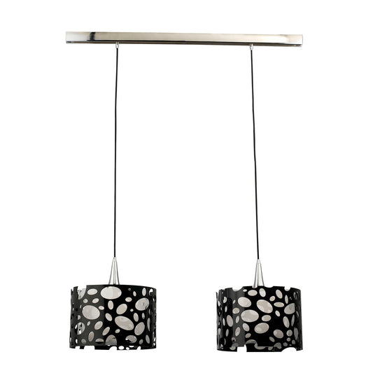 Lupin Linear Pendant 2 Light E27 Line, Gloss Black/White Acrylic/Polished Chrome, CFL Lamps INCLUDED by Mantra