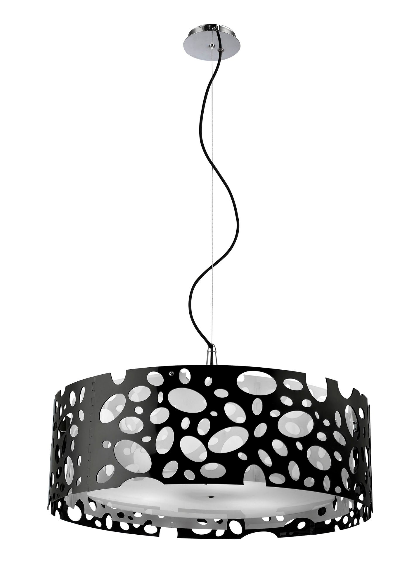 Lupin Pendant 4 Light E27, Gloss Black/White Acrylic/Polished Chrome, CFL Lamps INCLUDED by Mantra