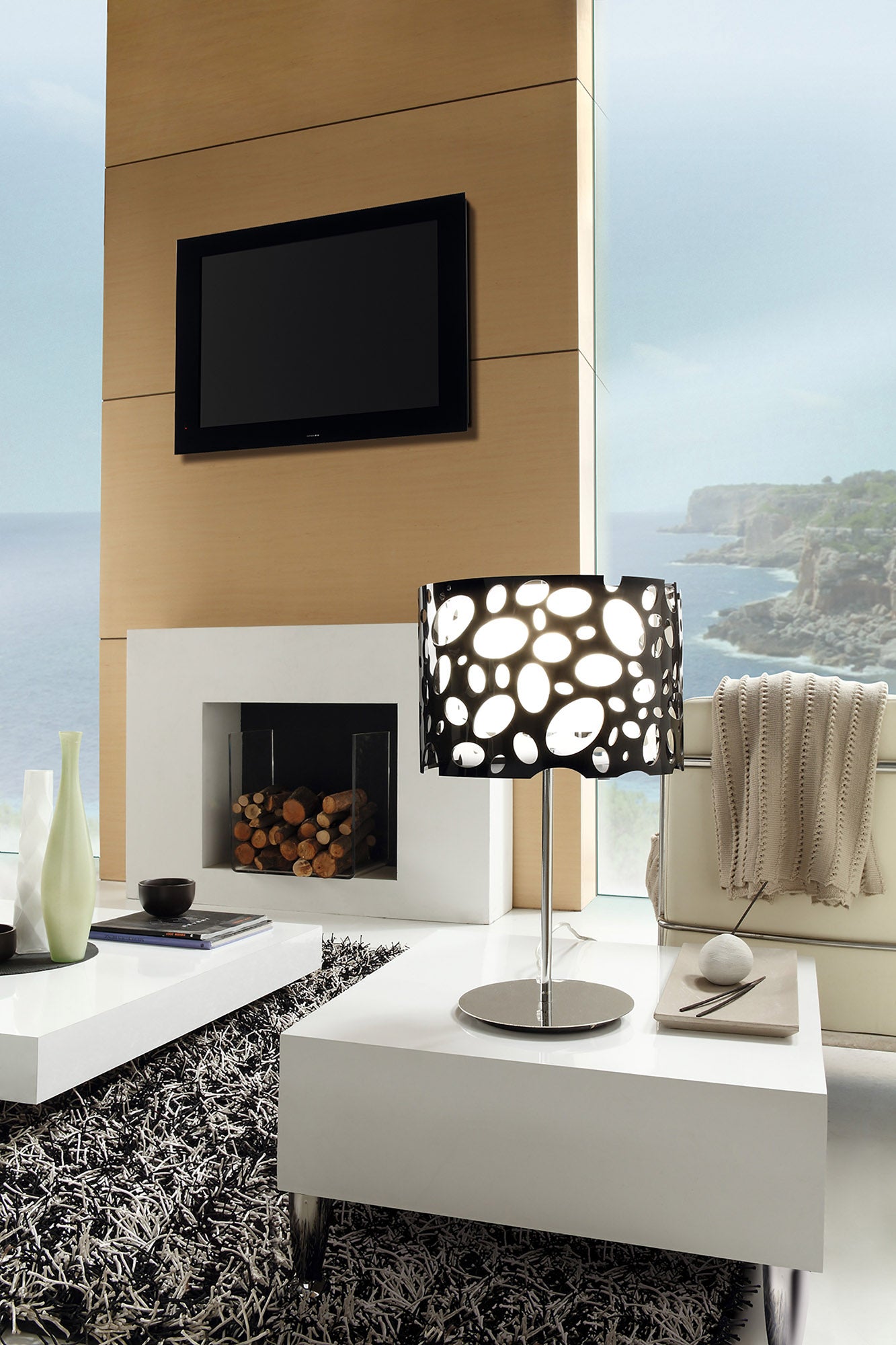 Lupin Wall Lamp 1 Light E27, Gloss Black/White Acrylic/Polished Chrome, CFL Lamps INCLUDED by Mantra