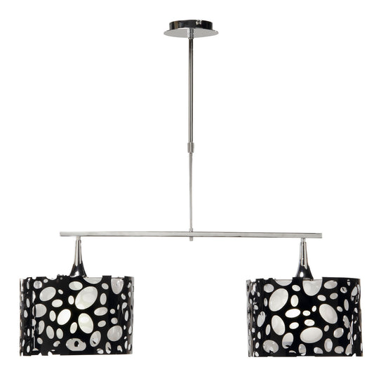 Lupin Linear Pendant 2 Light E27, Gloss Black, White Acrylic, Polished Chrome, CFL Lamps INCLUDED by Mantra