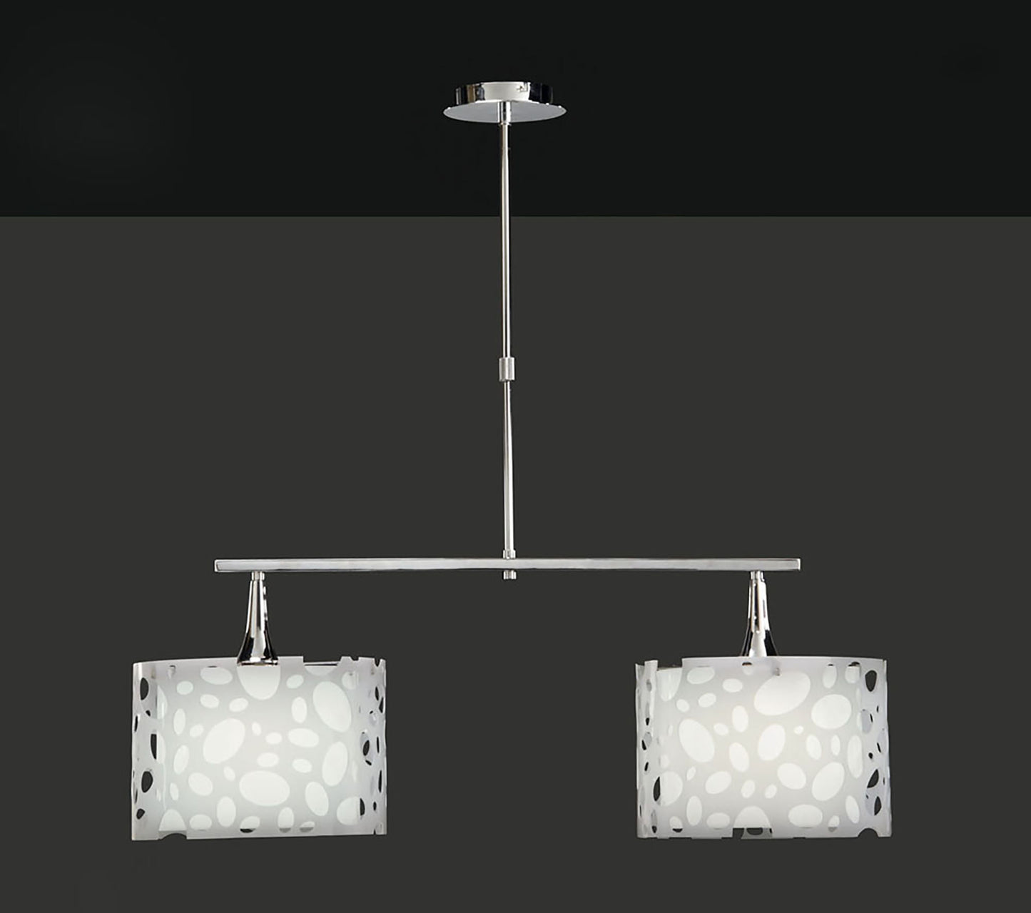 Lupin Linear Pendant 2 Light E27 Line Large, Gloss White, White Acrylic, Polished Chrome, CFL Lamps INCLUDED by Mantra