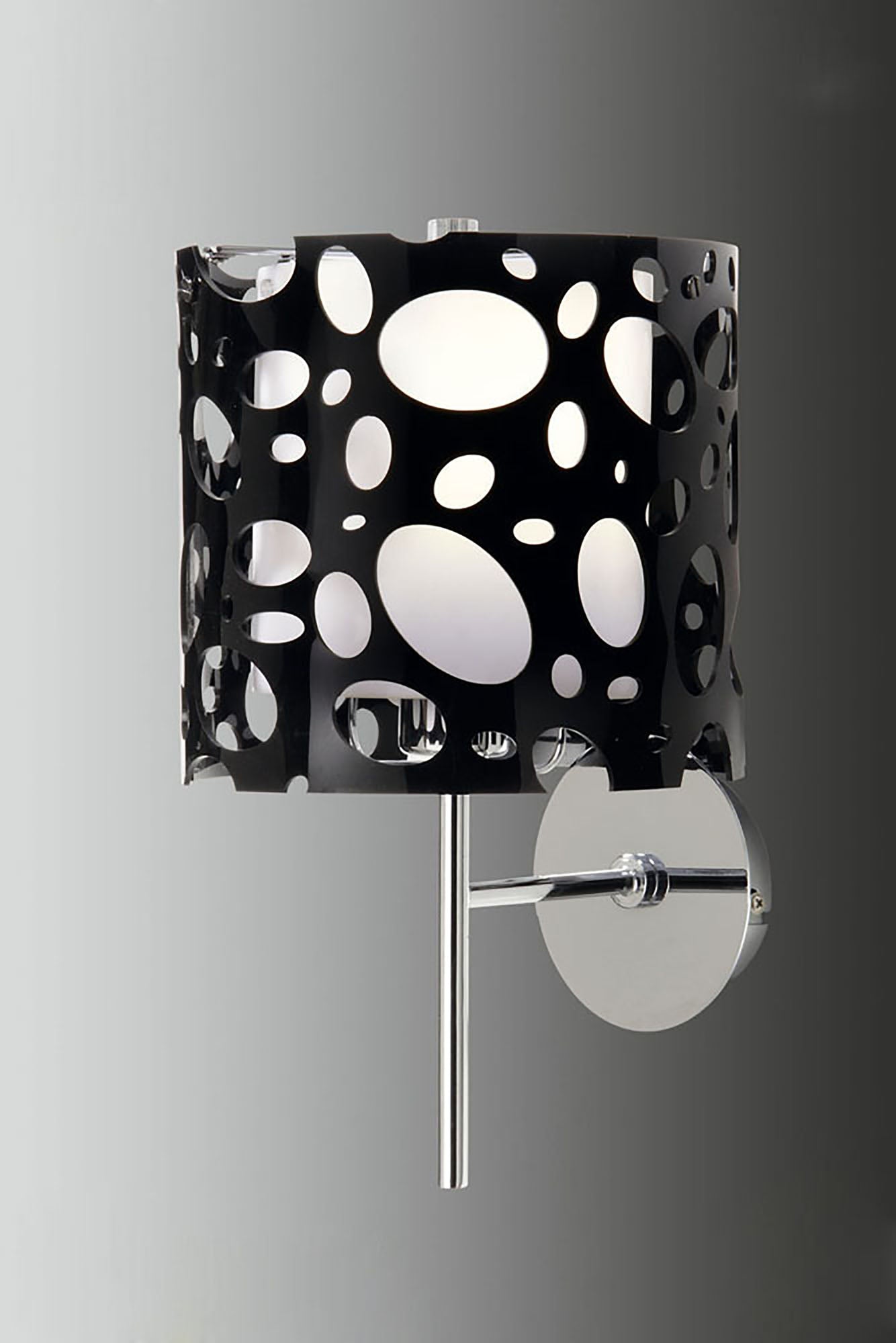 Lupin Wall Lamp 1 Light E27, Gloss Black/White Acrylic/Polished Chrome, CFL Lamps INCLUDED by Mantra