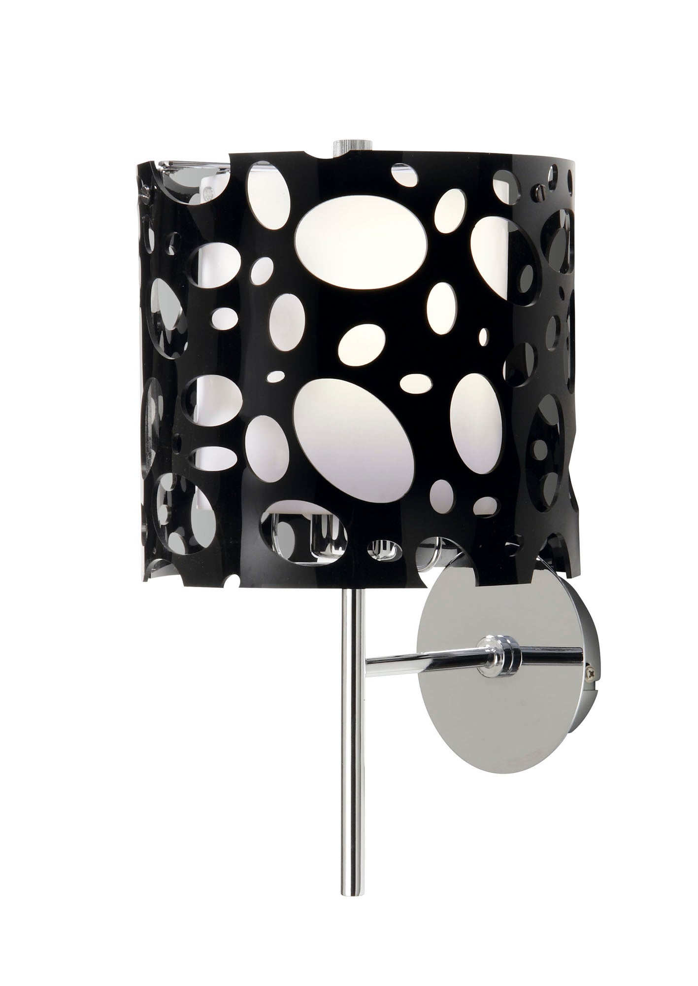 Lupin Wall Lamp 1 Light E27, Gloss Black/White Acrylic/Polished Chrome, CFL Lamps INCLUDED by Mantra