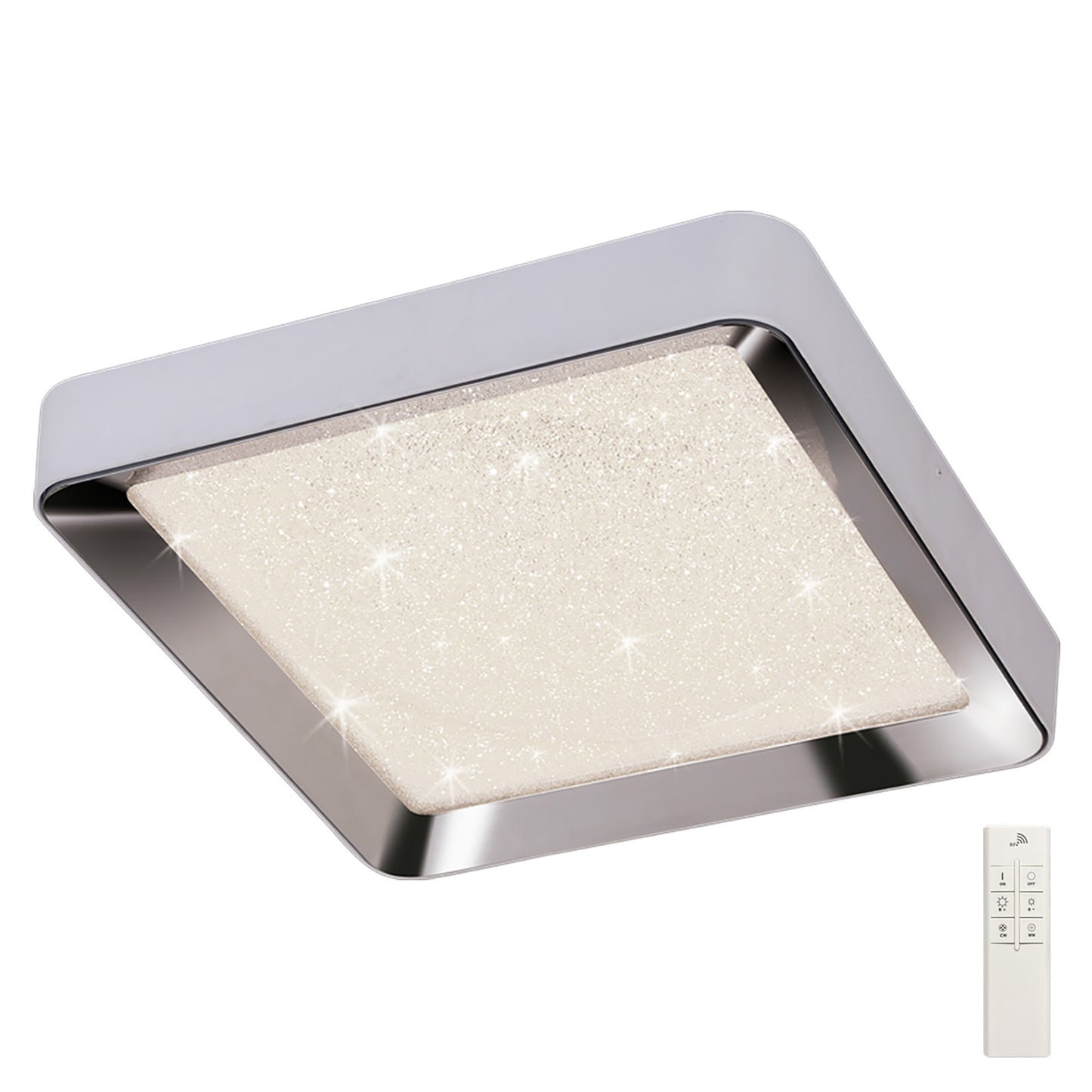 Male Flush 65cm Square 40W LED 3000K-6500K Tuneable, 3200lm, Remote Control Chrome / White / Acrylic, 3yrs Warranty by Mantra