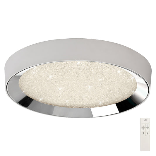 Male Flush 65cm Round 40W LED 3000K-6500K Tuneable, 3200lm, Remote Control Chrome / White / Acrylic, 3yrs Warranty by Mantra