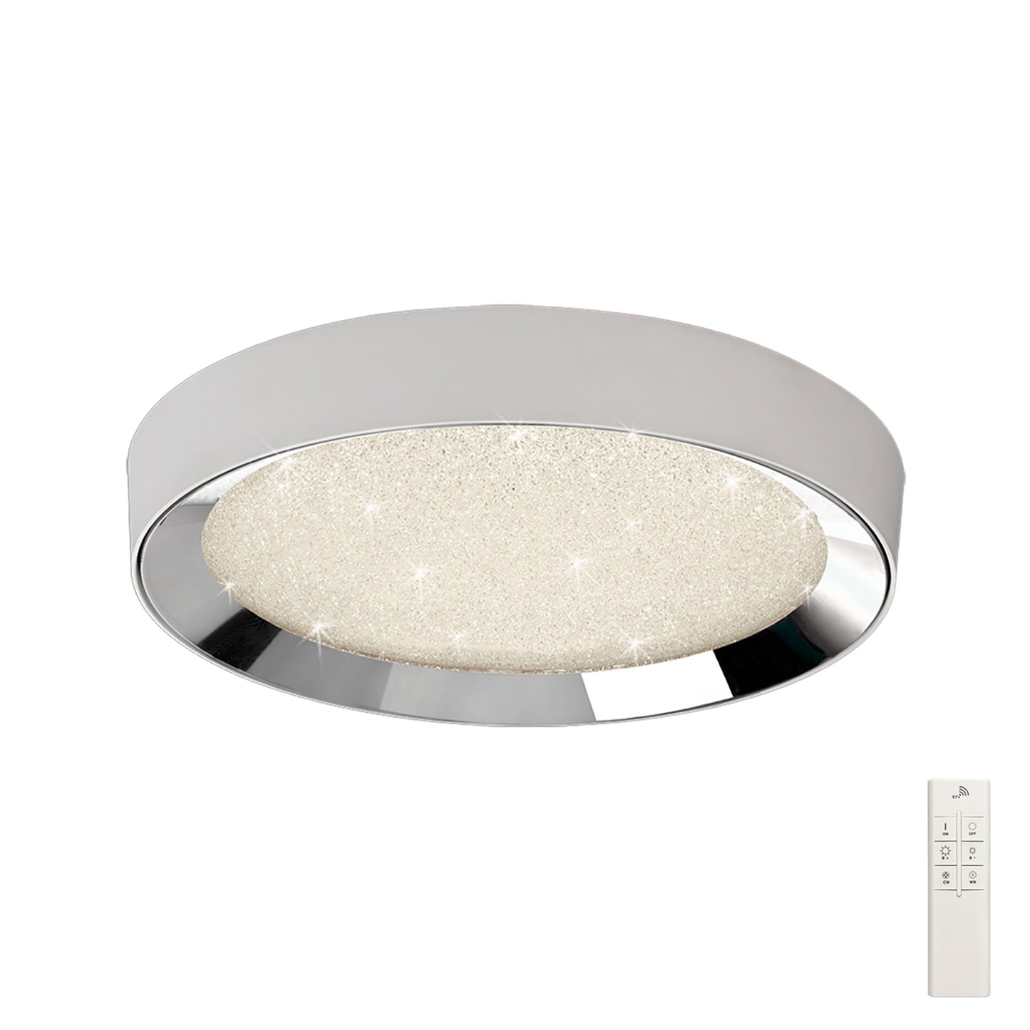 Male Flush 50cm Round 24W LED 3000K-6500K Tuneable, 1920lm, Remote Control Chrome / White / Acrylic, 3yrs Warranty by Mantra