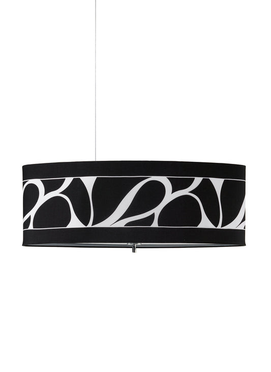 Manhattan Linear Pendant Large 3 Light L1, SGU10, Polished Chrome, Frosted Glass With Black Patterned Shade, CFL Lamps INCLUDED by Mantra