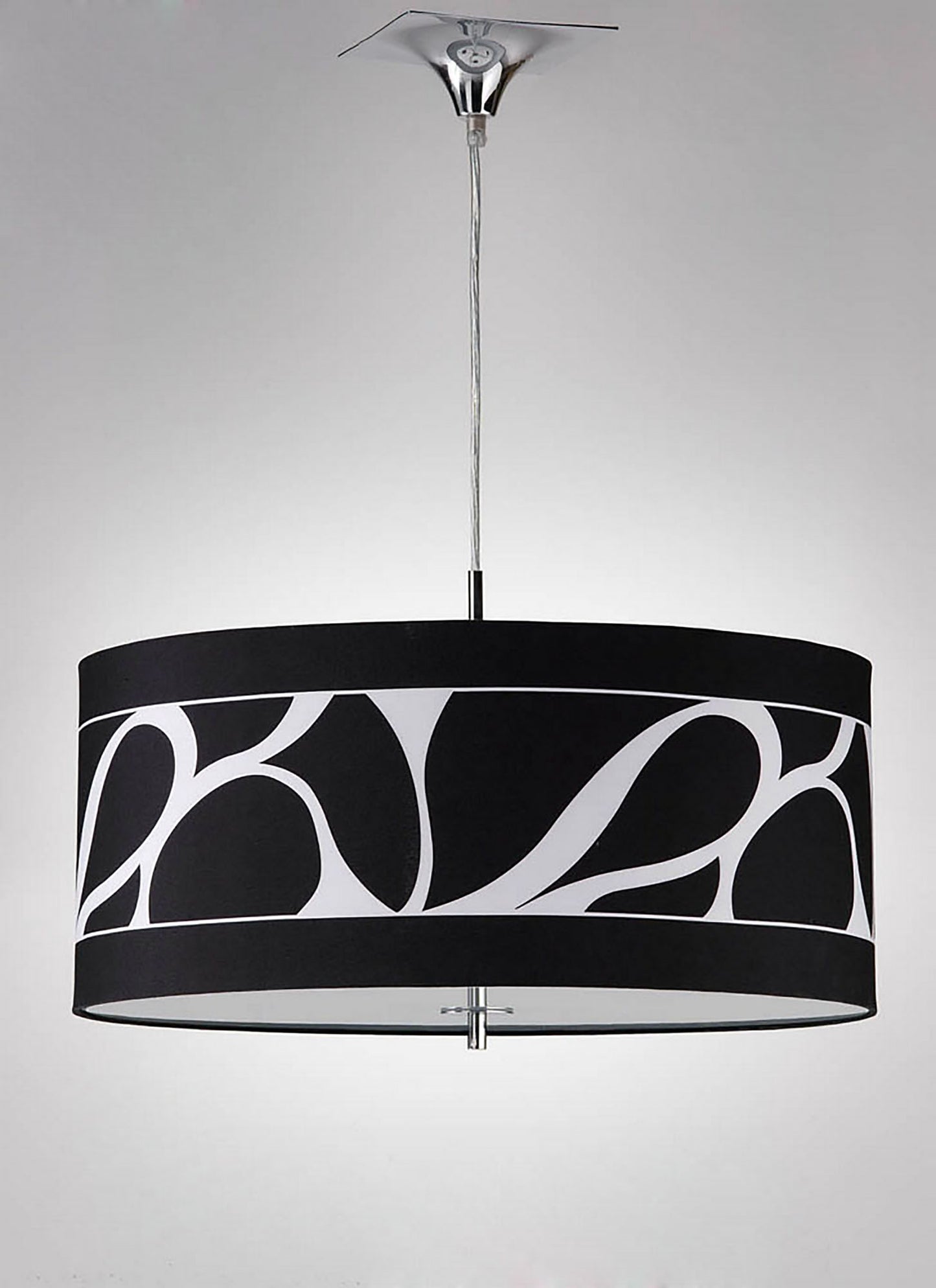 Manhattan Pendant Small 3 Light L1/SGU10, Polished Chrome/Frosted Glass With Black Patterned Shade, CFL Lamps INCLUDED by Mantra