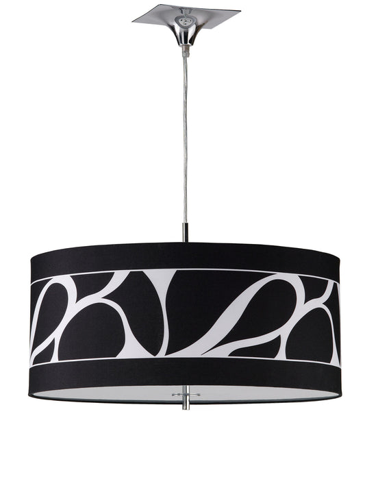 Manhattan Pendant Small 3 Light L1/SGU10, Polished Chrome/Frosted Glass With Black Patterned Shade, CFL Lamps INCLUDED by Mantra