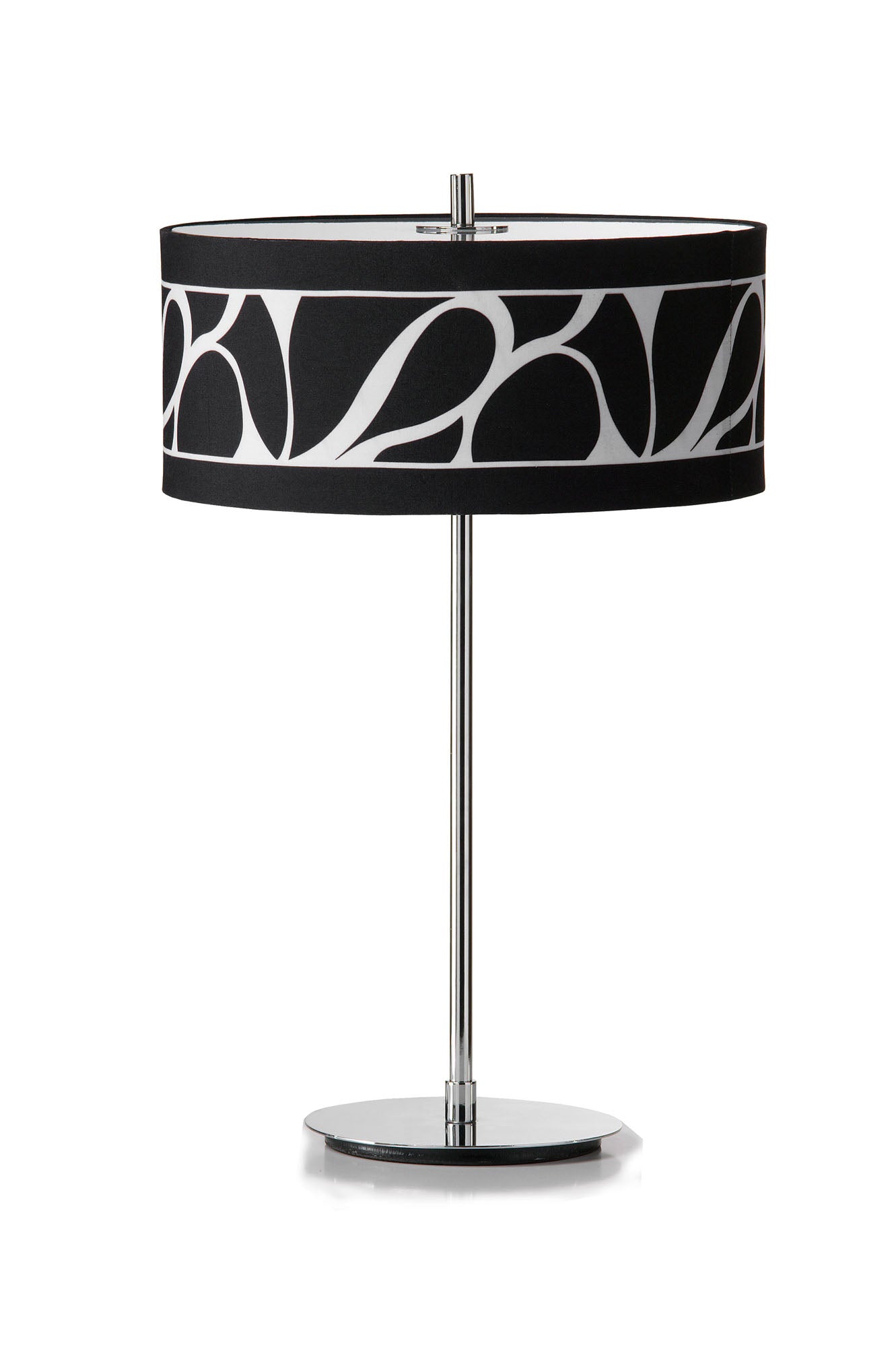 Manhattan Table Lamp 2 Light L1/SGU10, Polished Chrome/Frosted Glass With Black Patterned Shade, CFL Lamps INCLUDED by Mantra