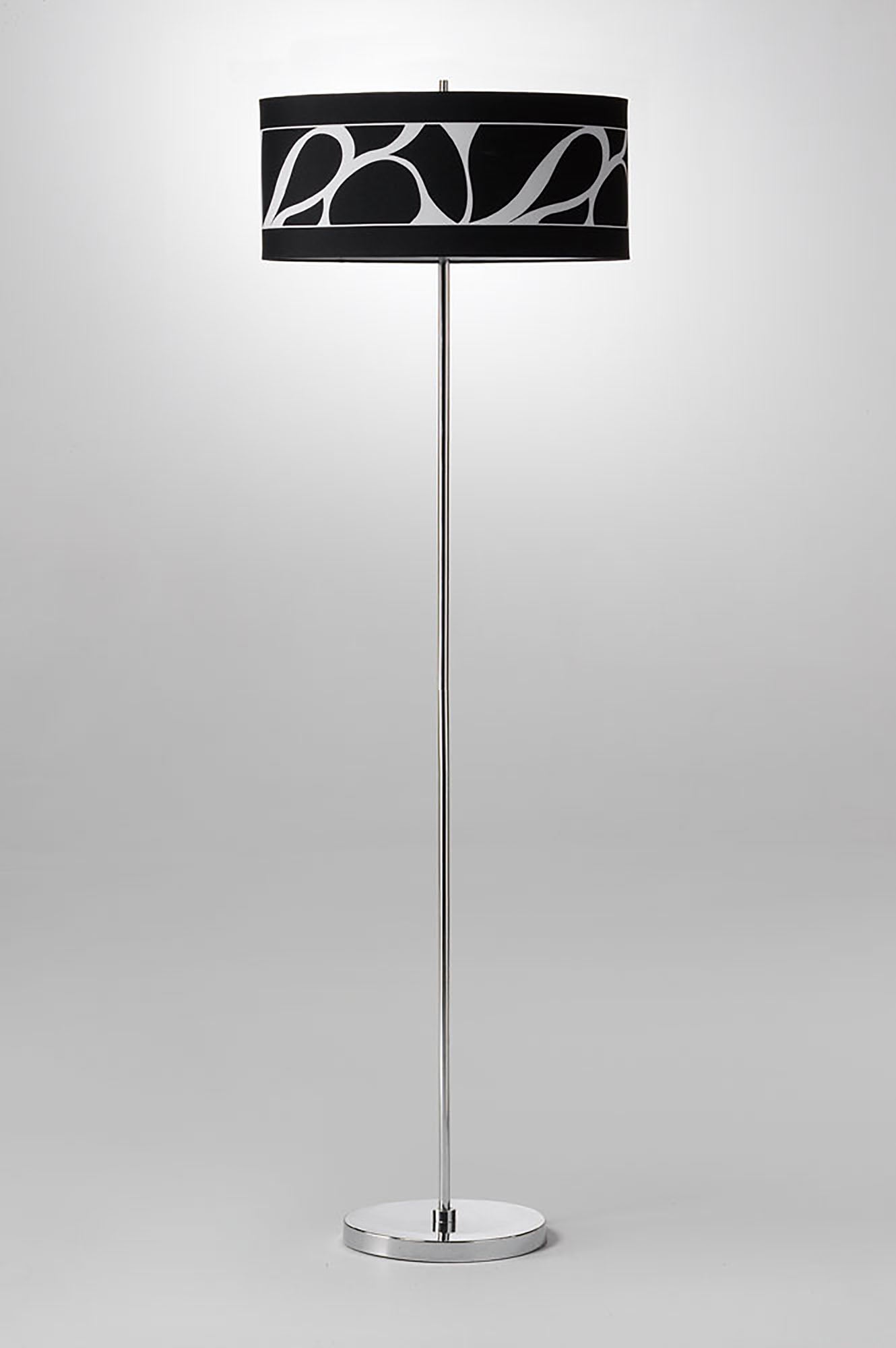 Manhattan Floor Lamp 3 Light L1/SGU10, Polished Chrome/Frosted Glass With Black Patterned Shade, CFL Lamps INCLUDED by Mantra