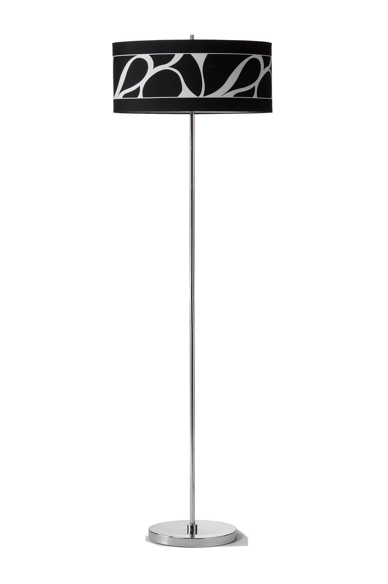 Manhattan Floor Lamp 3 Light L1/SGU10, Polished Chrome/Frosted Glass With Black Patterned Shade, CFL Lamps INCLUDED by Mantra