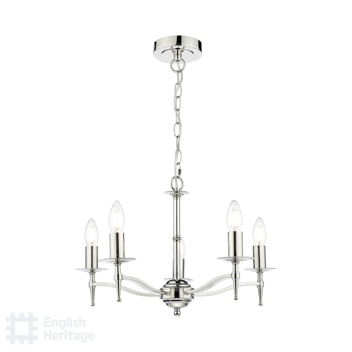 English Heritage Marble Hill 5 Light Armed Pendant Polished Nickel Fitting Only
