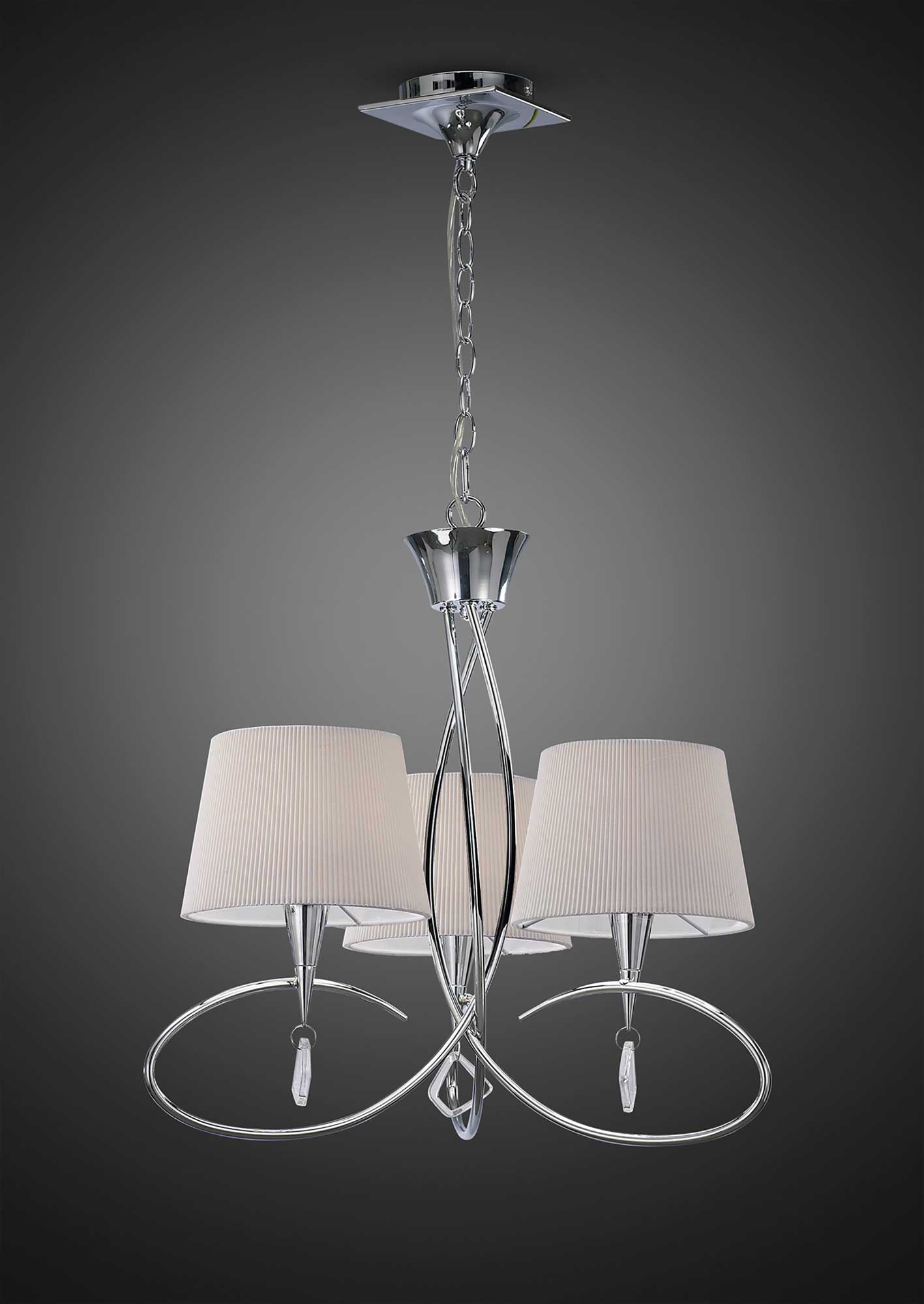 Mara Pendant 3 Light E14, Polished Chrome With Ivory White Shades by Mantra