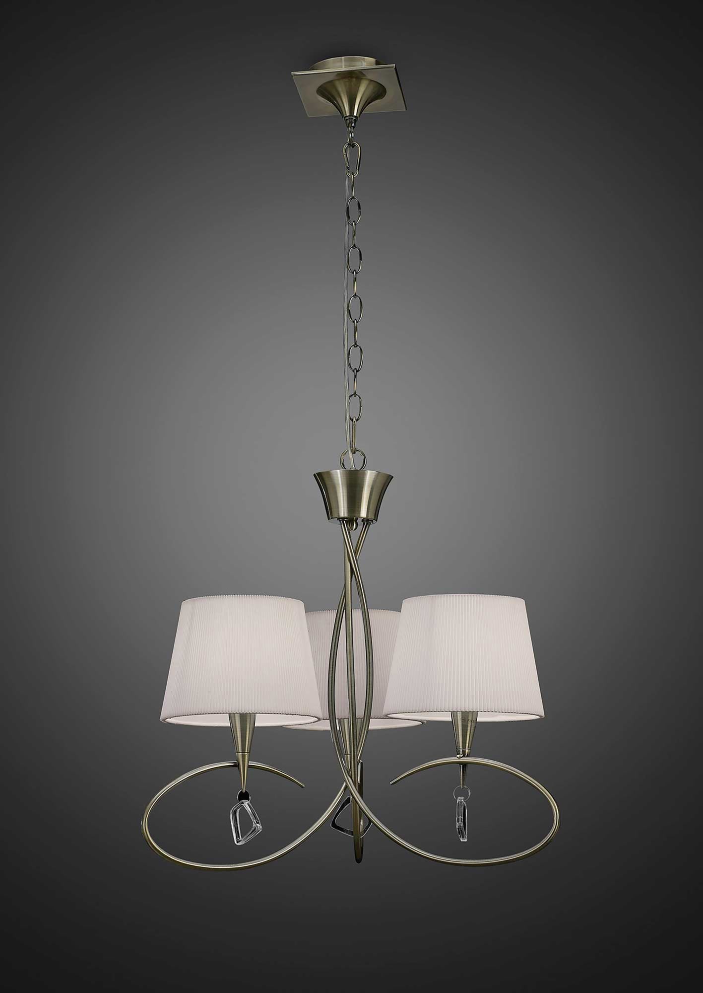 Mara Pendant 3 Light E14, Antique Brass With Ivory White Shades by Mantra