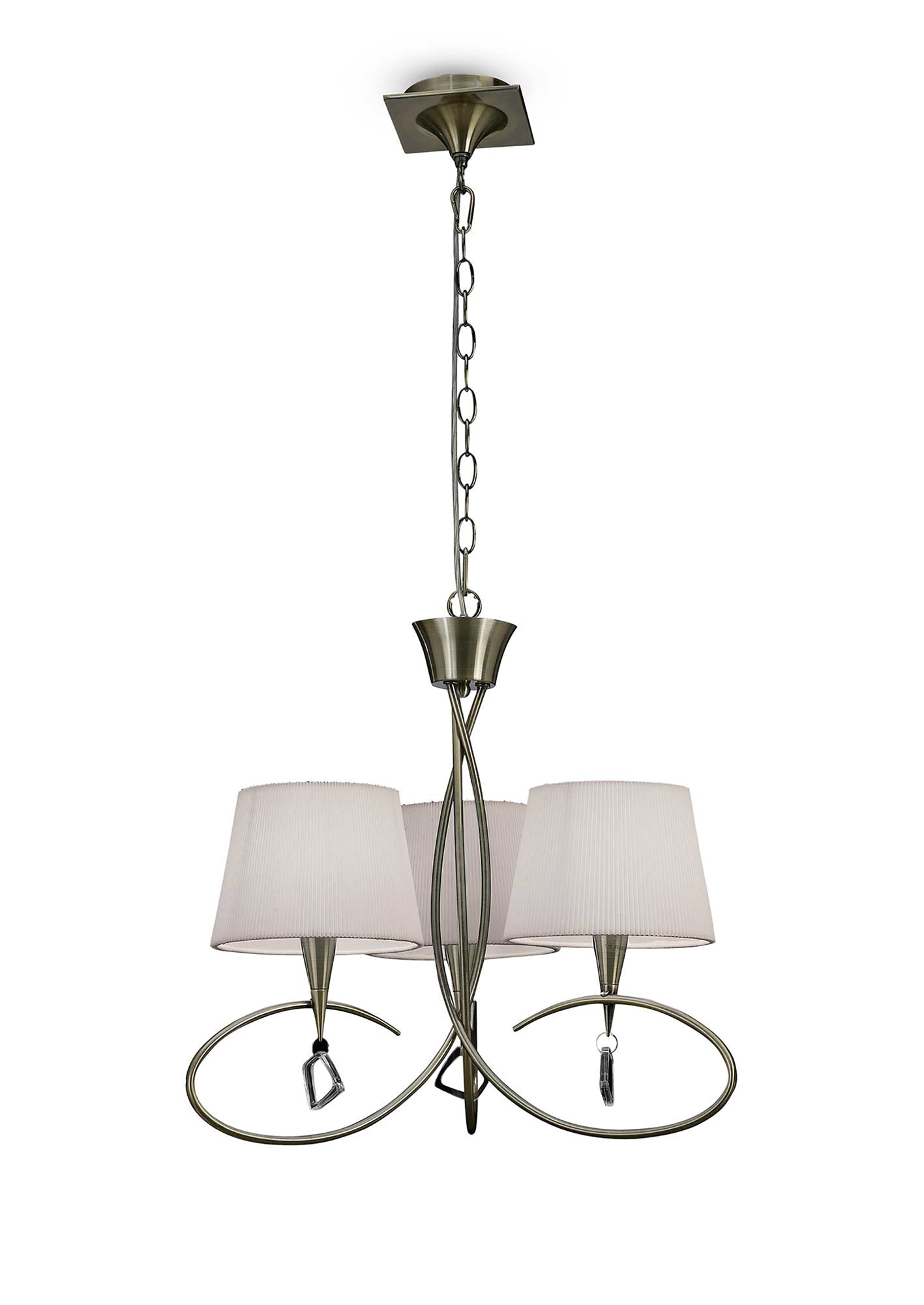 Mara Pendant 3 Light E14, Antique Brass With Ivory White Shades by Mantra