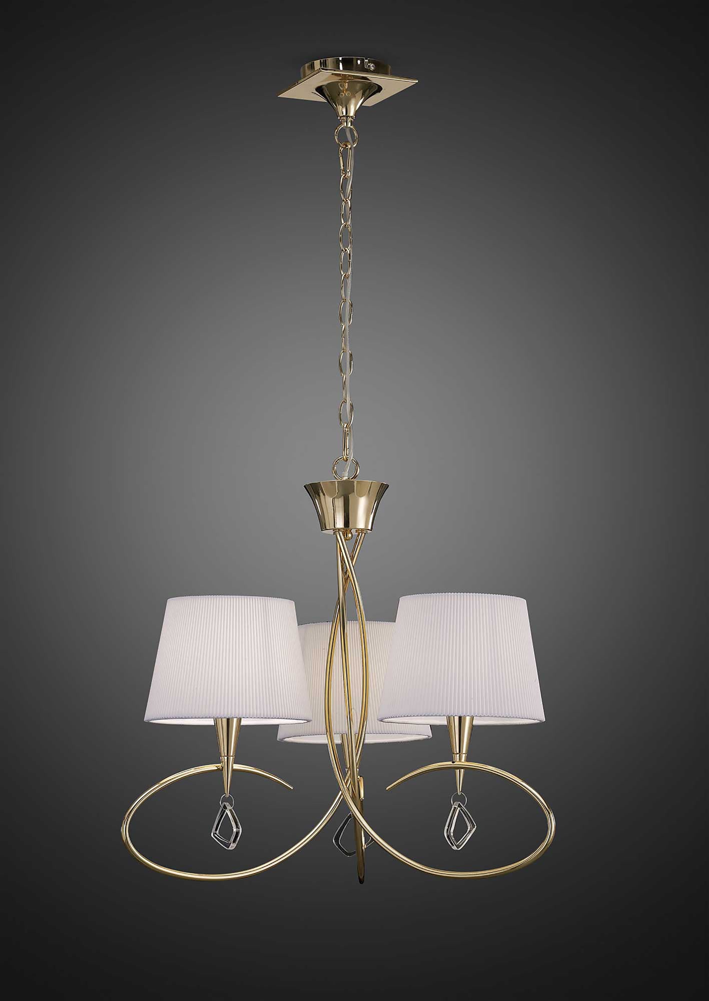 Mara Pendant 3 Light E14, French Gold With Ivory White Shades by Mantra