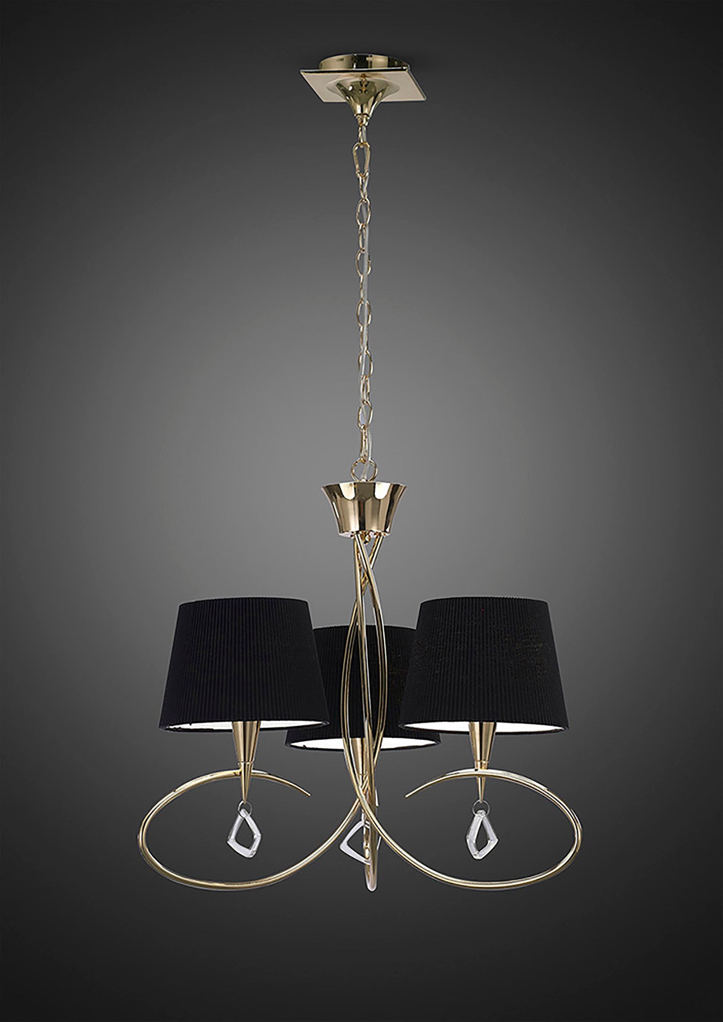 Mara Pendant 3 Light E14, French Gold With Black Shades by Mantra