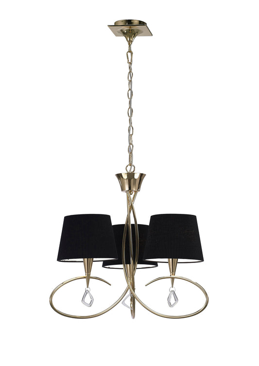 Mara Pendant 3 Light E14, French Gold With Black Shades by Mantra