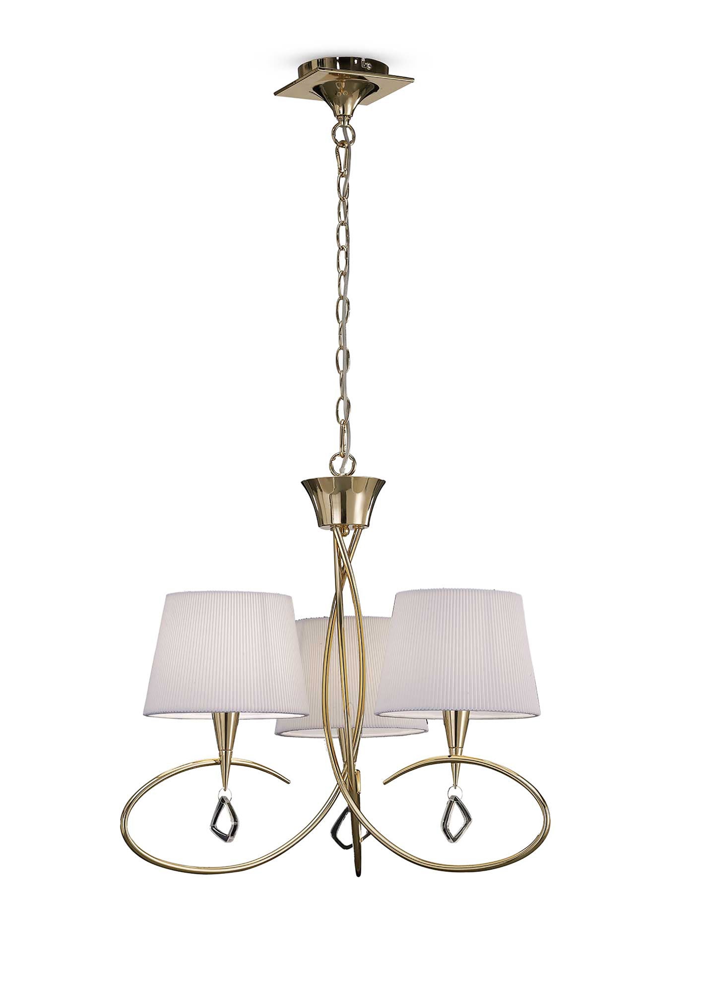 Mara Pendant 3 Light E14, French Gold With Ivory White Shades by Mantra