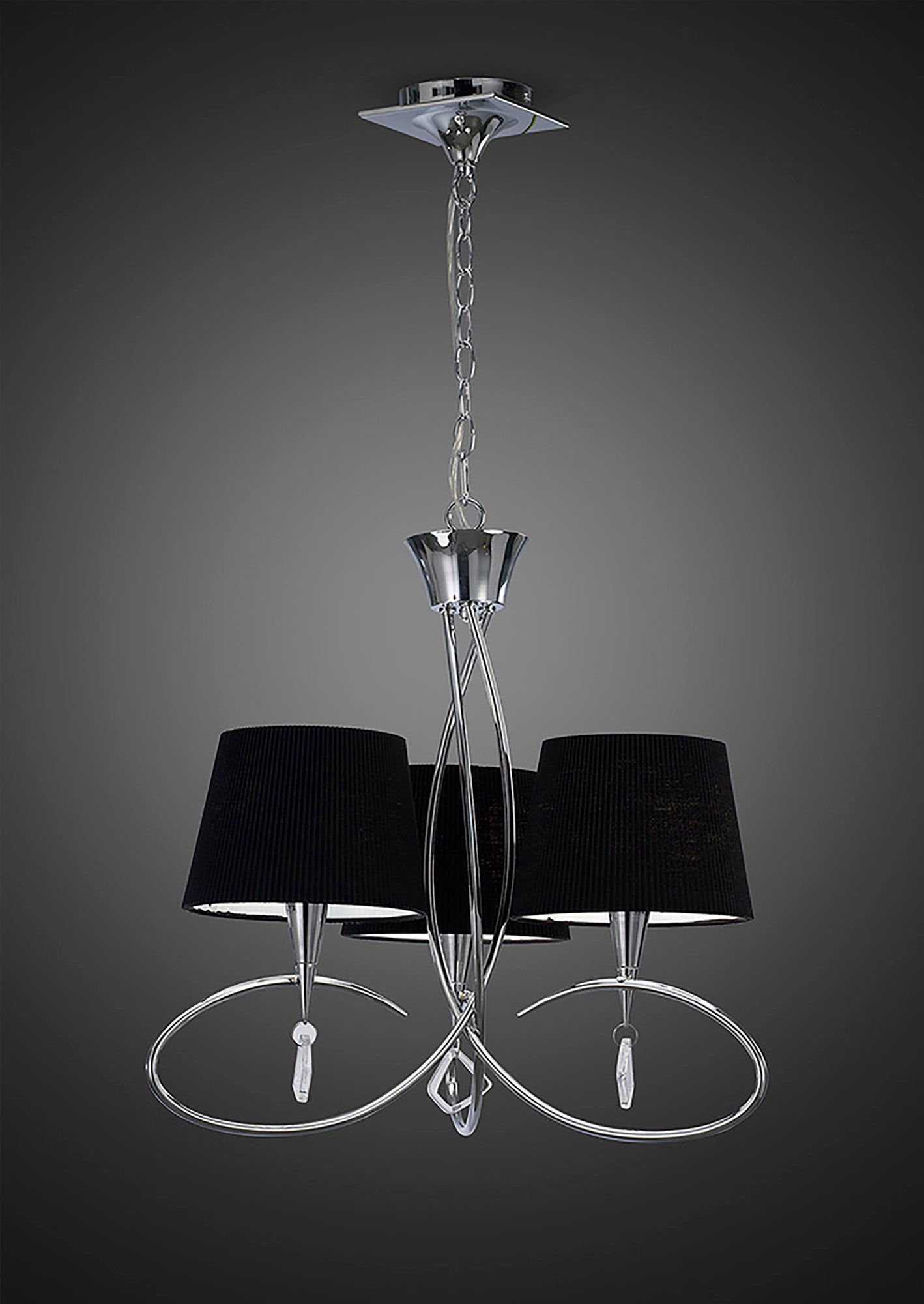 Mara Pendant 3 Light E14, Polished Chrome With Black Shades by Mantra