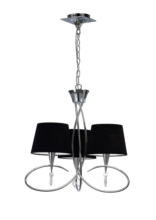 Mara Pendant 3 Light E14, Polished Chrome With Black Shades by Mantra