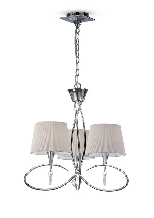 Mara Pendant 3 Light E14, Polished Chrome With Ivory White Shades by Mantra