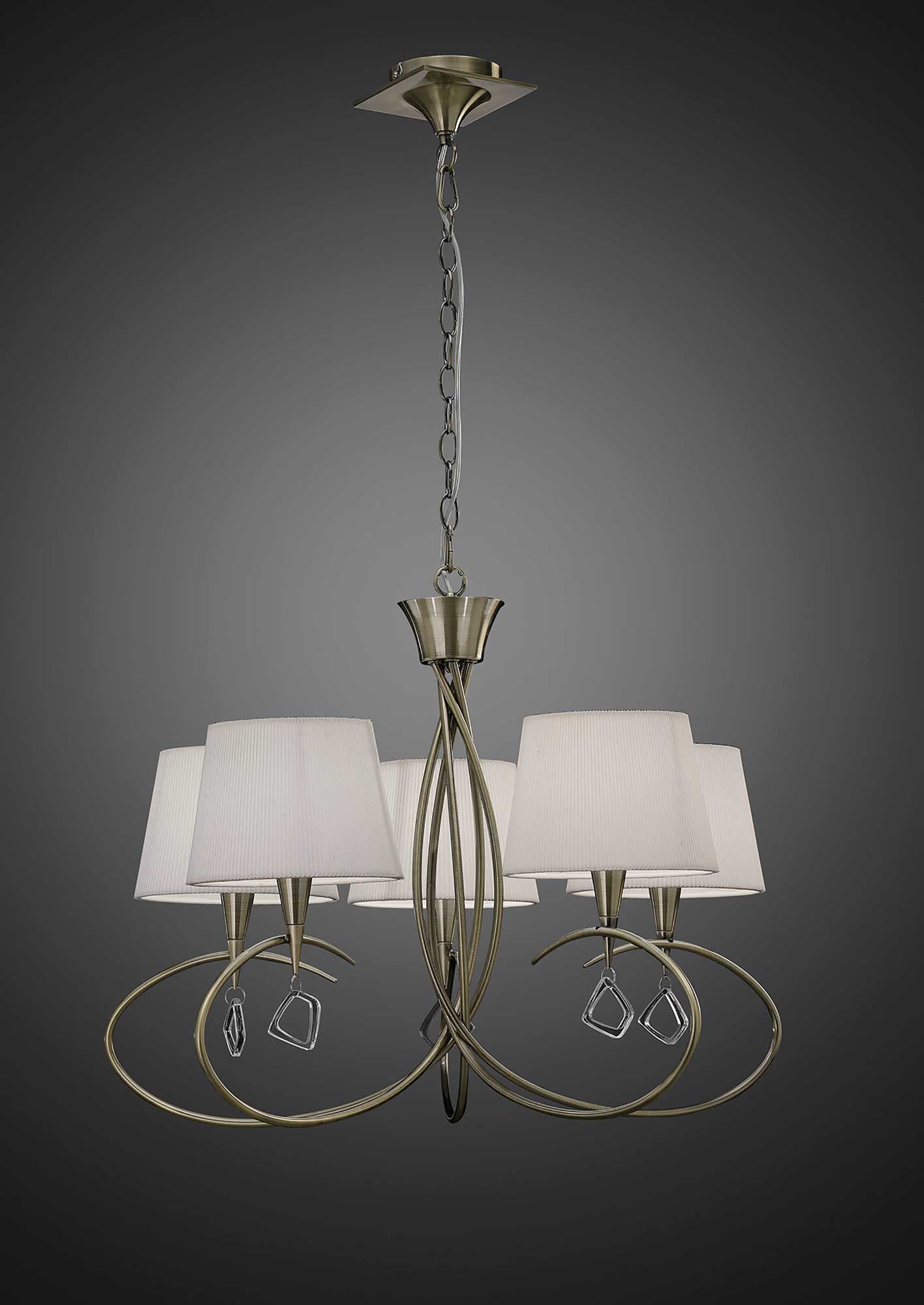 Mara Pendant 5 Light E14, Antique Brass With Ivory White Shades by Mantra