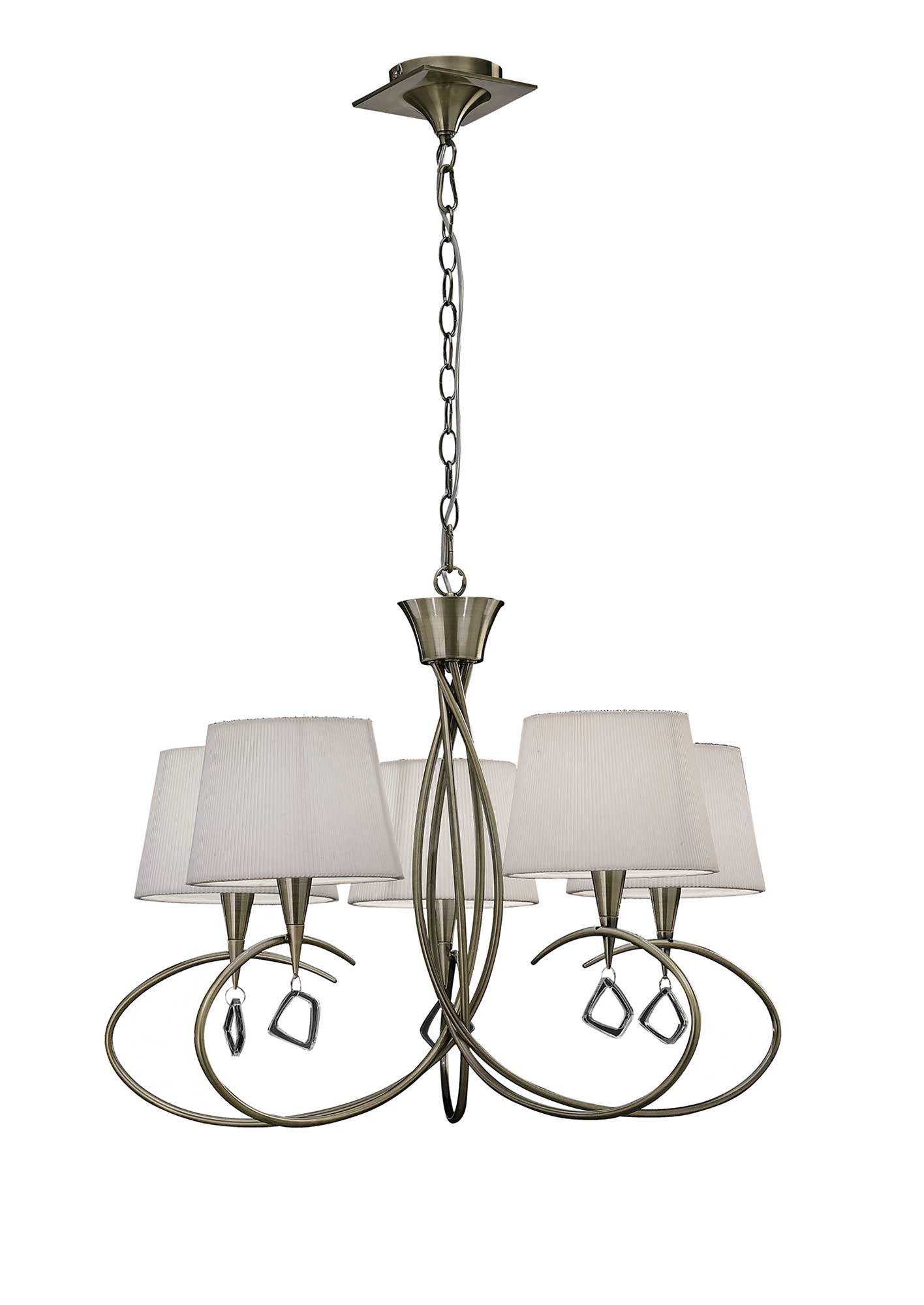 Mara Pendant 5 Light E14, Antique Brass With Ivory White Shades by Mantra