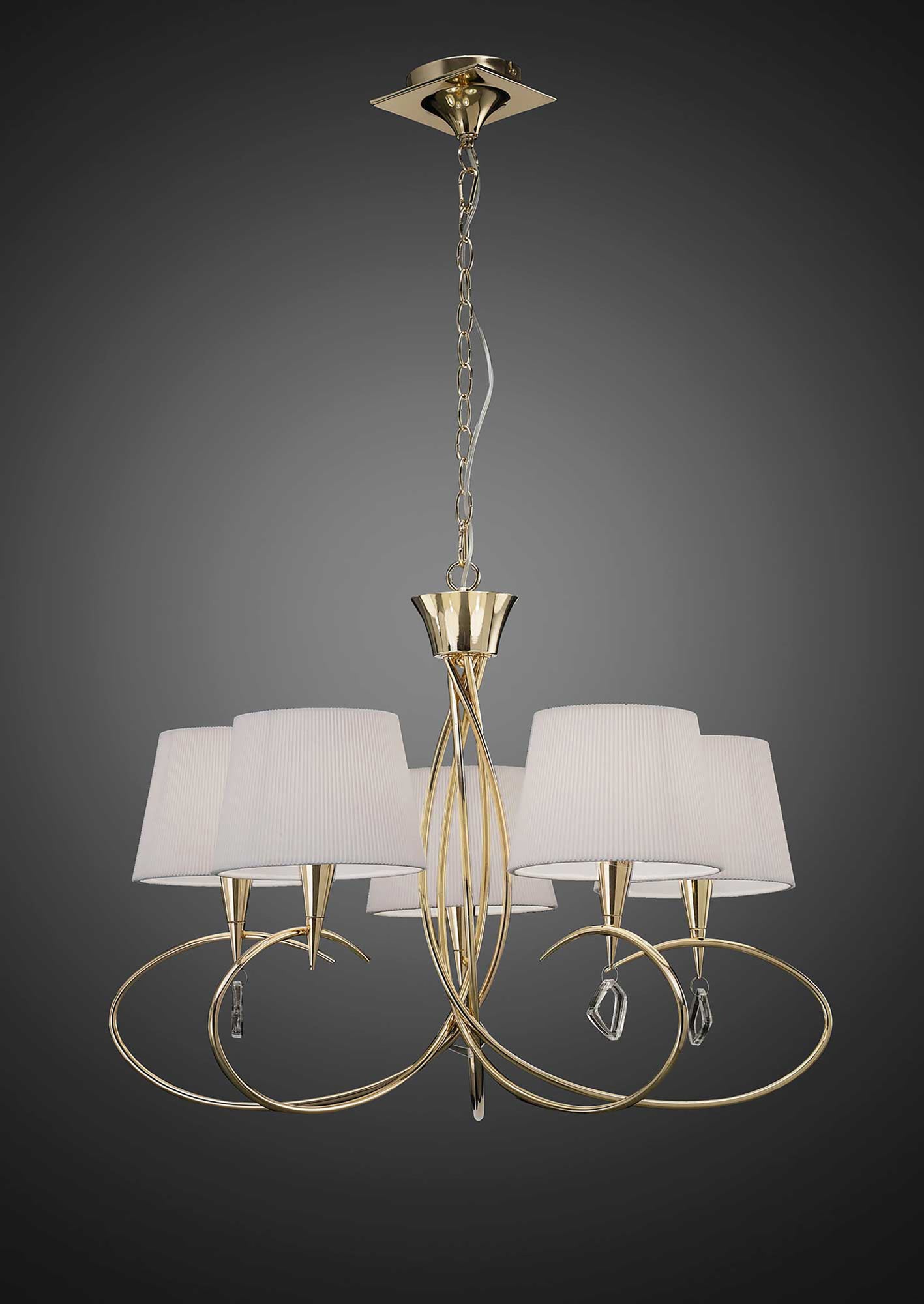 Mara Pendant 5 Light E14, French Gold With Ivory White Shades by Mantra