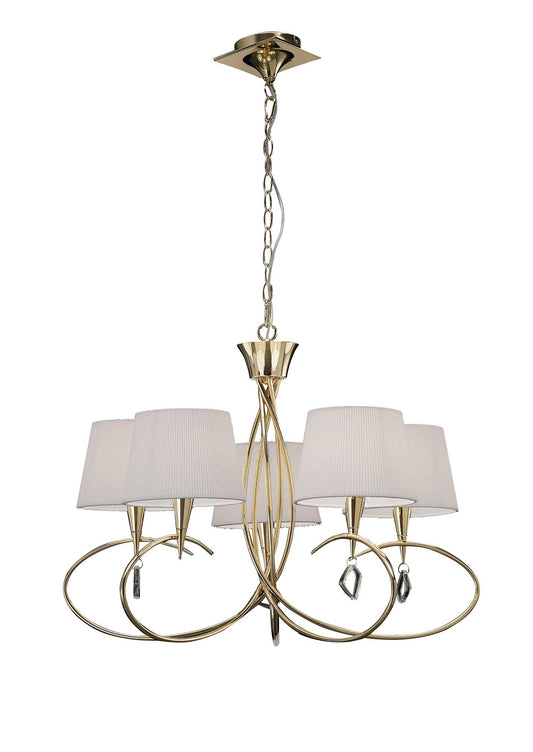 Mara Pendant 5 Light E14, French Gold With Ivory White Shades by Mantra