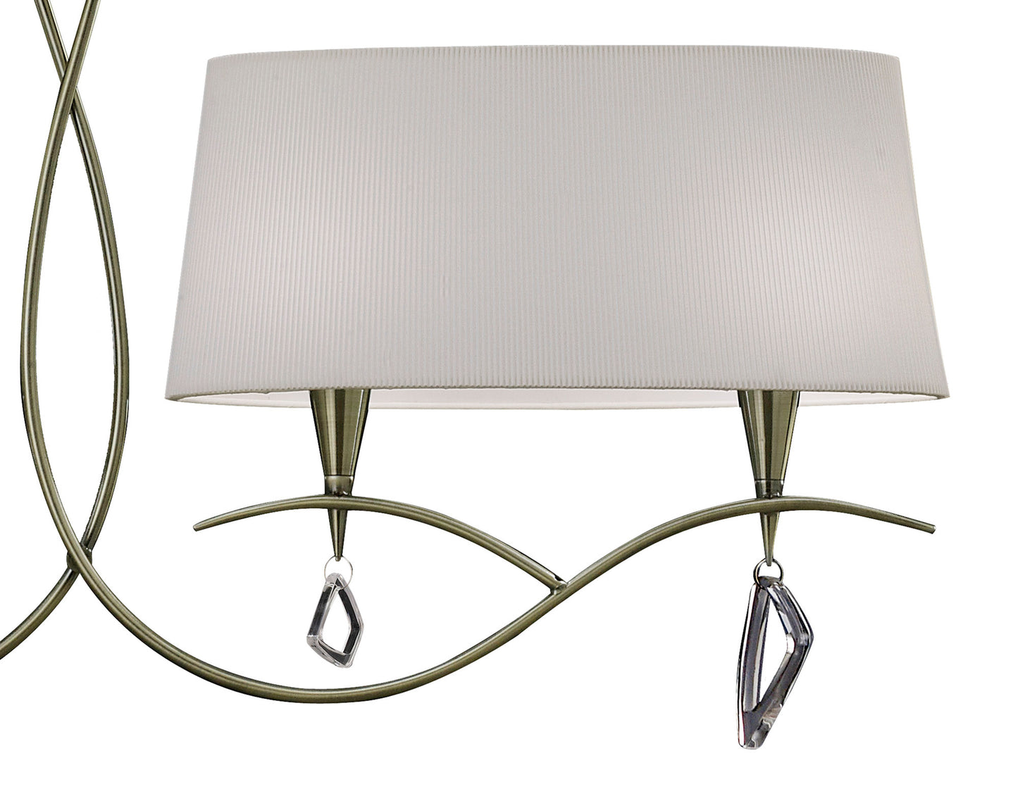 Mara Linear Pendant 2 Arm 4 Light E14, Antique Brass With Ivory White Shades by Mantra