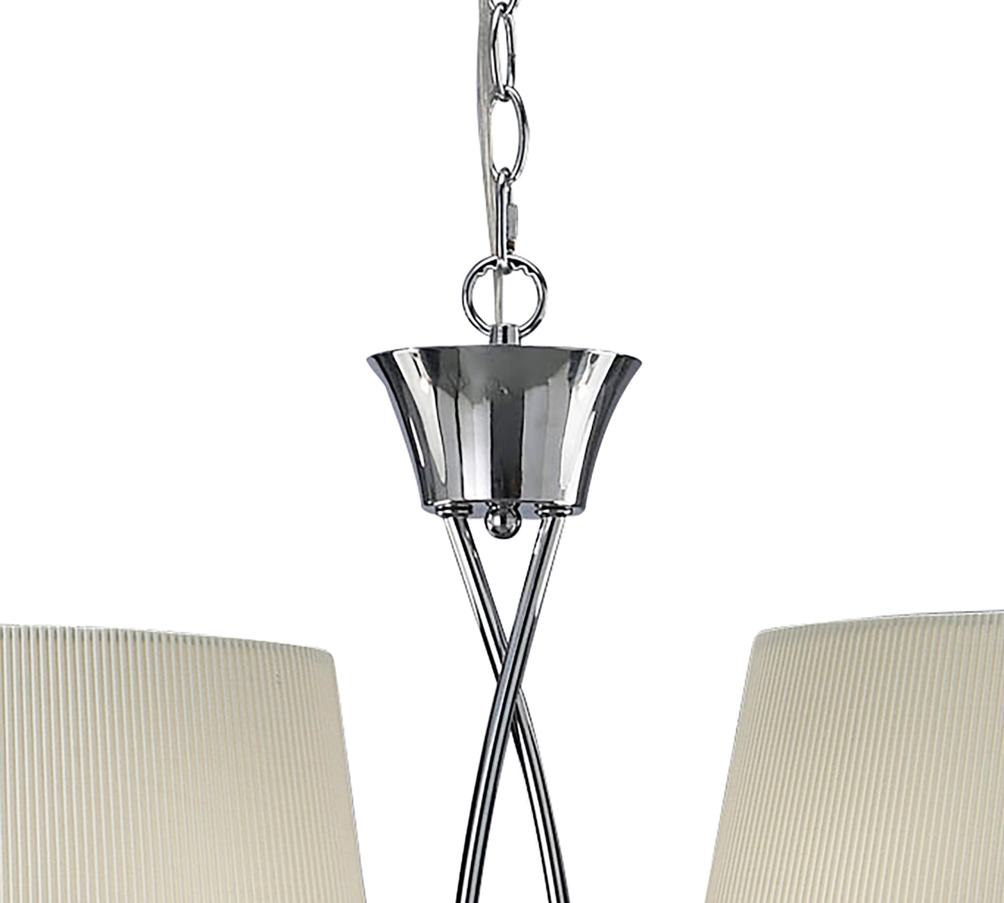 Mara Linear Pendant 2 Arm 4 Light E14, Polished Chrome With Ivory White Shades by Mantra