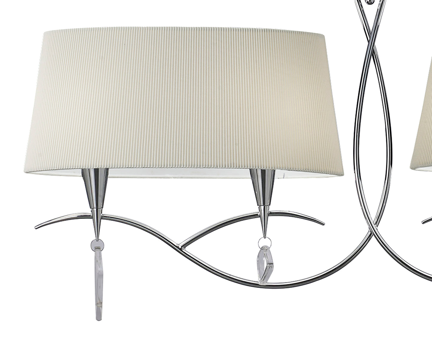 Mara Linear Pendant 2 Arm 4 Light E14, Polished Chrome With Ivory White Shades by Mantra