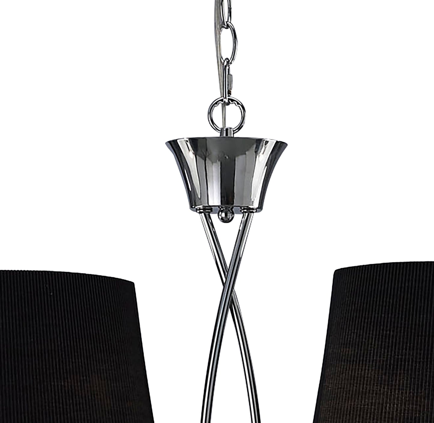 Mara Linear Pendant 2 Arm 4 Light E14, Polished Chrome With Black Shades by Mantra