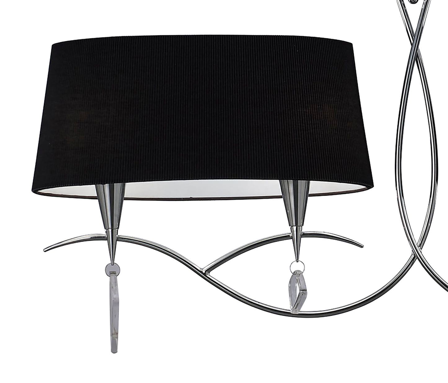 Mara Linear Pendant 2 Arm 4 Light E14, Polished Chrome With Black Shades by Mantra