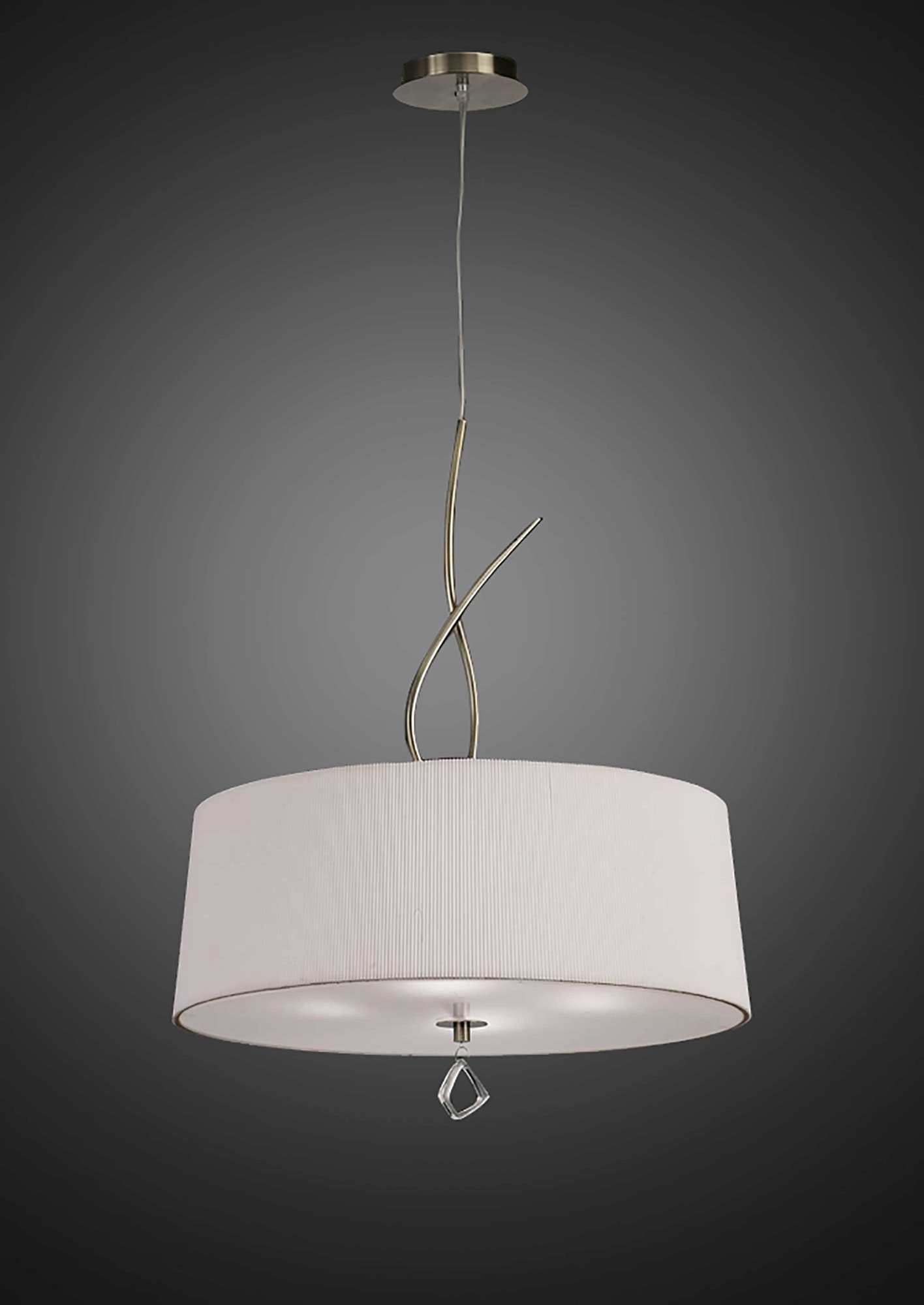 Mara Pendant 4 Light E27 Round, Antique Brass With Ivory White Shade by Mantra